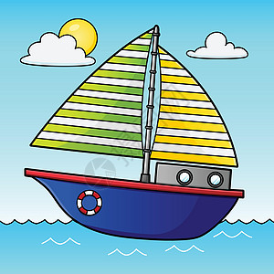 卡通帆船有彩色车辆说明图片