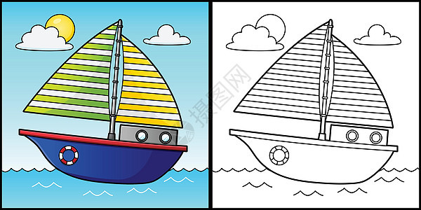 油帆船彩色页面车辆说明图片