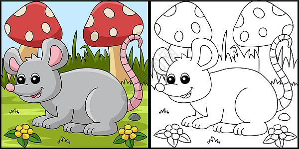 鼠鼠涂色页面彩色说明图画书教育填色本孩子们染色颜色绘画艺术插图涂鸦图片