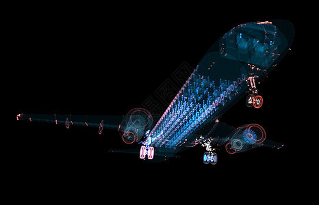 班机由光线组成 运输和技术概念是明线航班航空空气3d假期翅膀客机粒子引擎网络背景图片