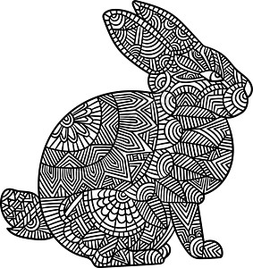成人拉比特曼达拉彩色页面小兔子插图黑色涂鸦图画书绘画彩页手绘填色本染色图片