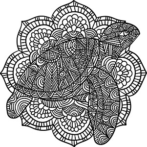 海龟曼达拉成人彩色页面插图彩页手绘绘画涂鸦染色动物黑色图画书填色图片