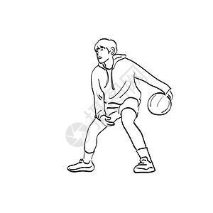 艺术线条男性街头篮球运动员 配有以白背景隔开的圆球插图矢量手图片