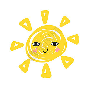 可爱的太阳 快乐的笑容阳光性格 矢量手画着明光的图示插图活力收藏漫画乐趣涂鸦卡通片太阳镜孩子微笑图片