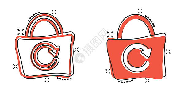 漫画风格的生态袋图标 Ecobag 卡通矢量插图在白色孤立的背景上 可重复使用的购物者飞溅效果标志业务概念环境市场销售商业回收纺图片