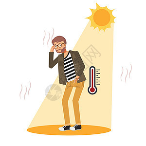 中暑概念 中暑和晒伤风险人在烈日下 高温 炎热的天气 夏天图片