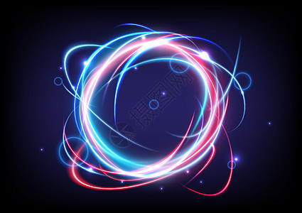 技术发光的旋流光效果 神奇的抽象框架环 圆形元素的能量 发光的科幻小说 闪亮的蓝色和红色霓虹灯宇宙 未来派漩涡宇宙踪迹效果图片