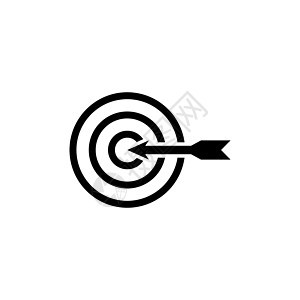 瞄准靶心箭头 营销目标 平面矢量图标说明 白色背景上的简单黑色符号 用于 web 和移动 UI 元素的营销目标标志设计模板图片