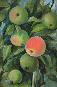 树枝上的野苹果 油画图片