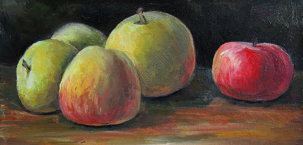 黑色背景的成熟苹果 油画图片