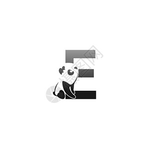 望着字母E图标的熊猫动物图示图片