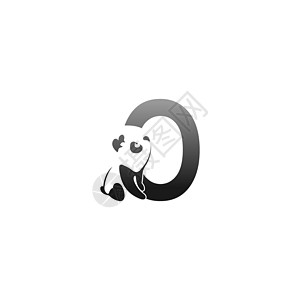 望着字母 O 图标的熊猫动物图示图片