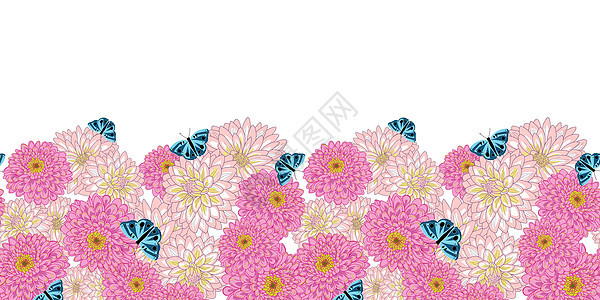 菊花和蝴蝶无缝横横向边框间图片