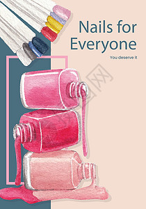带有指甲沙龙概念 水彩色风格的海报模板表皮水彩手指传单配件服务插图工作室广告女士图片