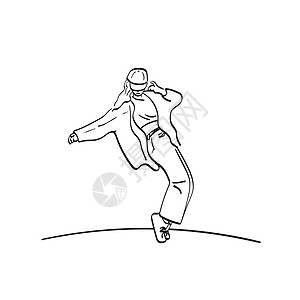 舞女舞蹈插图矢量手在白色背景线艺术上被孤立 (掌声)图片