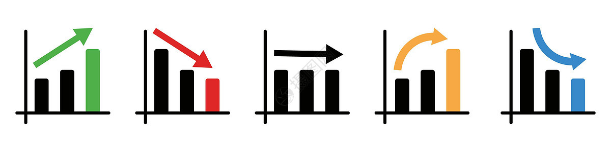 不同样式的一组条形图表图标 矢量图片