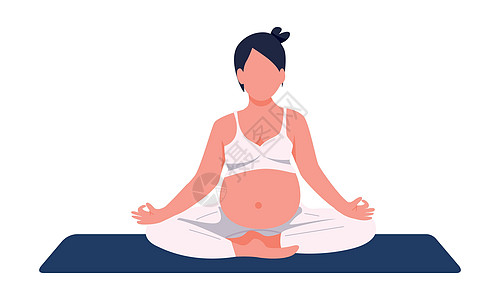 参加瑜伽的孕妇具有半平板彩色向量特征图片
