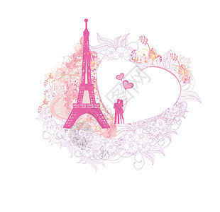 巴黎的浪漫情侣抽象卡男人艺术相册建筑学女孩剪贴簿旅游夹子边界纸板背景图片