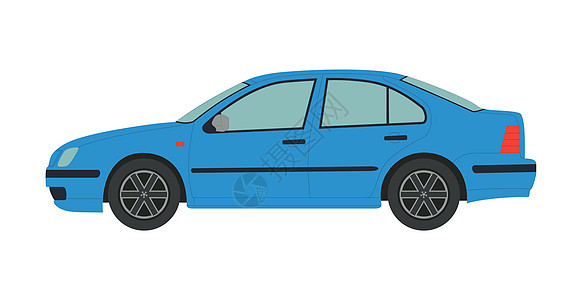 白色背景的蓝色现代轿车-矢量图片