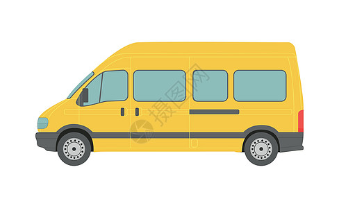 白色背景上的大型黄色面包车  矢量汽车嘲笑出租车送货商业小样旅行导游公共汽车货物图片