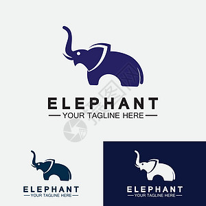 大象 Logo 矢量设计模板力量卡通片蓝色动物标识乐趣野生动物插图白色商业图片
