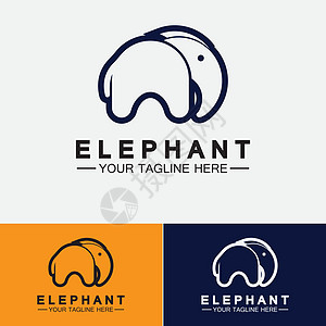 大象 Logo 矢量设计模板荒野乐趣标识动物蓝色卡通片艺术树干创造力插图图片