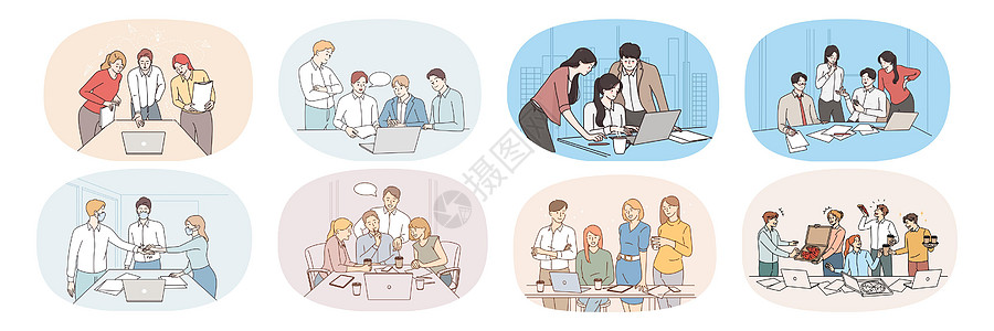 一套商业团体在办公室简报上合作 (b) 公司和企业集团的合作图片