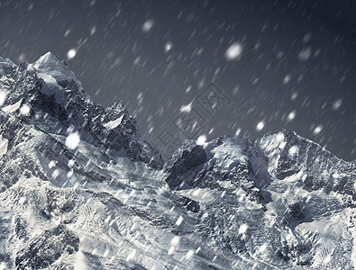 危险山峰 在暴风雪的夹缝中 展示了山地景观山脉爬坡崎岖季节树木土地冰雹计算机戏剧性天气图片