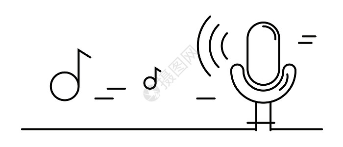 一个简单的麦克风和一个音乐音符 音乐和节奏 矢量图片