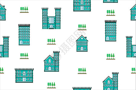 建筑平板设计古老和现代城市住房的简单设计以及现代城市房屋 摩天大楼多彩无缝背景织物外貌零售住宅打印地标景观墙纸财产房子图片
