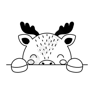 斯堪的纳维亚风格的卡通驼鹿脸 可爱的动物儿童 T 恤 服装 幼儿园装饰 贺卡 邀请函 海报 室内装饰 矢量股票图织物插图涂鸦苗圃图片