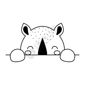 斯堪的纳维亚风格的卡通犀牛脸 可爱的动物儿童 T 恤 服装 幼儿园装饰 贺卡 邀请函 海报 室内装饰 矢量股票图图片