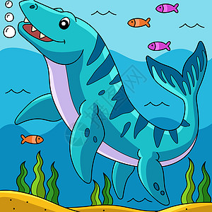 莫萨龙恐龙 彩色卡通图片