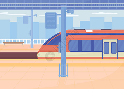 铁路站平台平台平板彩色矢量说明图片