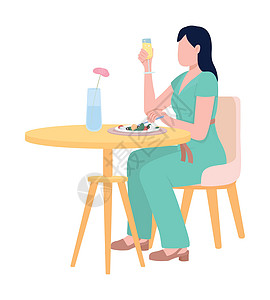 享受碳化鸡尾酒和晚餐半平板彩色向量性的妇女图片