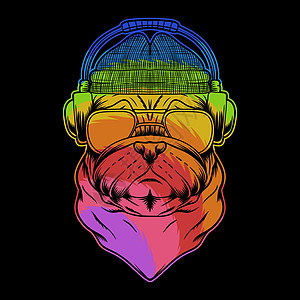 Pug Dog 耳语色彩多彩的插图图片