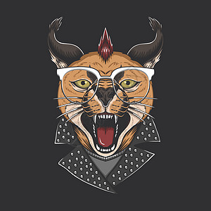 Caracal 猫朋克头向量插图图片