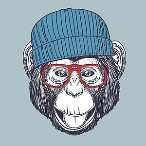 黑猩猩猴子手拉着红眼镜和小豆子图片