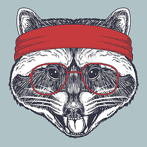 穿戴红眼镜和红带的浣熊手图片