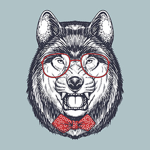 愤怒的狼手拉着红眼镜和弓领带图片