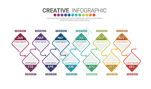 12个月1年的演示模板 Infography可用于业务概念 有12个选项背景图片