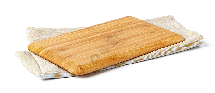 白上隔离的木板和桌布托盘厨房用具橡木白色桌子食物木头家庭棕色图片