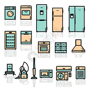可编辑的风格家用工具颜色线图标集 矢量 I 说明图片