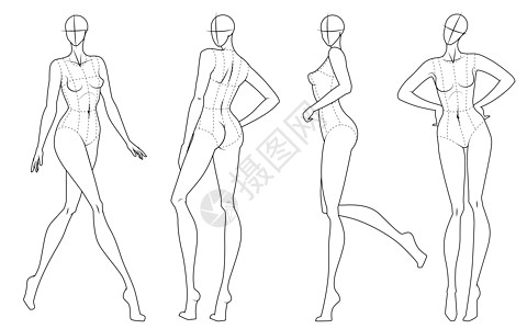 时装图10个头设计模版 穿着花纹的树枝艺术数字姿势收藏草图达人衣服绘画接缝人体图片