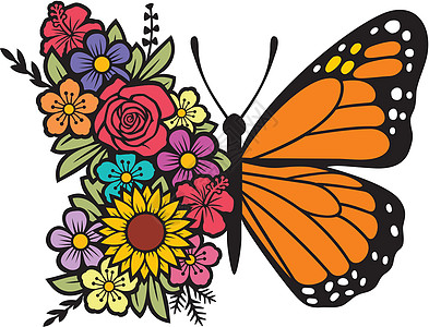 花蝴蝶木槿生物学拼贴画装饰品花束插图翅膀君主魔法花园图片