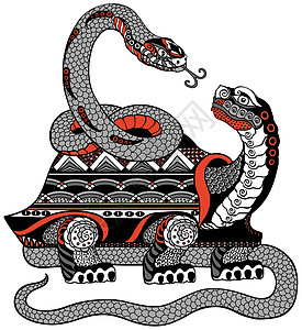东亚人蛇环绕海龟插画