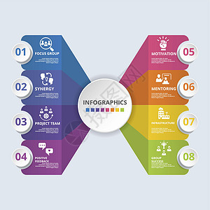图像团队构建图标的矢量图示 8 彩色步骤信息模板 带有可编辑文本图片