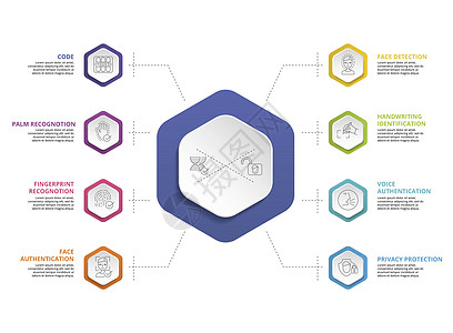 身份验证图标矢量说明 8 彩色步骤信息模板 带有可编辑文本图片