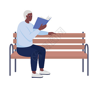 在半平板彩色向量字符上放松书本的老年男子图片