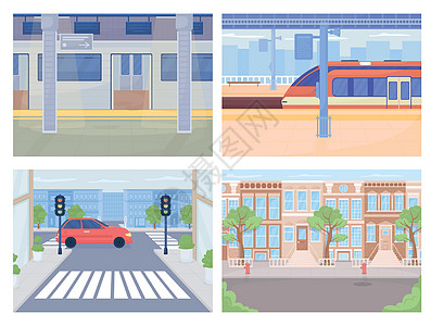 城市拉特彩色矢量插图集中的公共交通图片